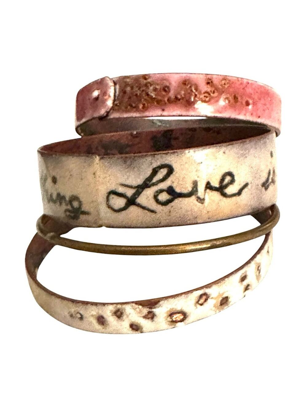 Enameled Bangle Bracelets Jewelry Set of 4, Pink Cream Gold